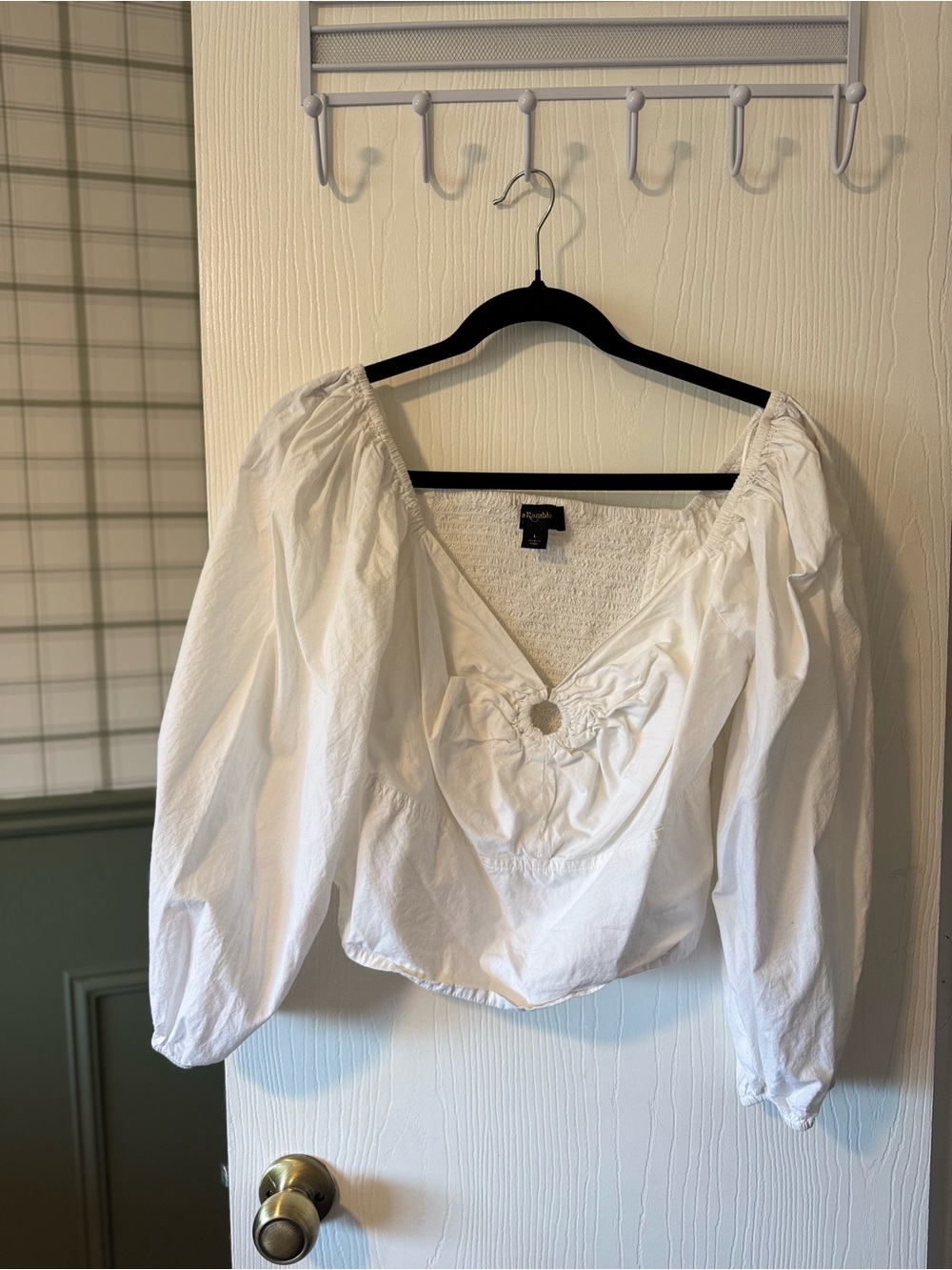 Free People White Cotton V-Neck Peasant Top